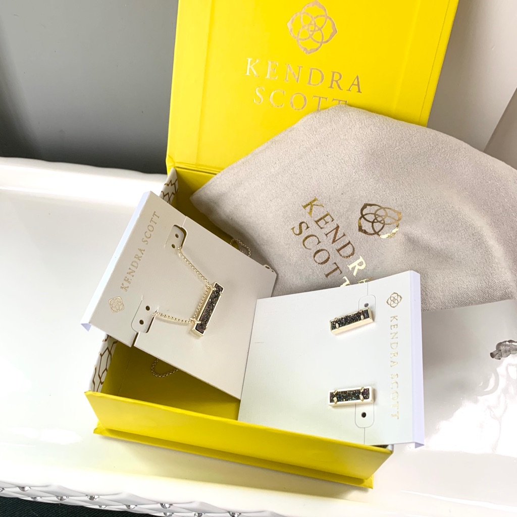 Nwt Kendra Scott 14k Gold Drusy Pendant & Earrings